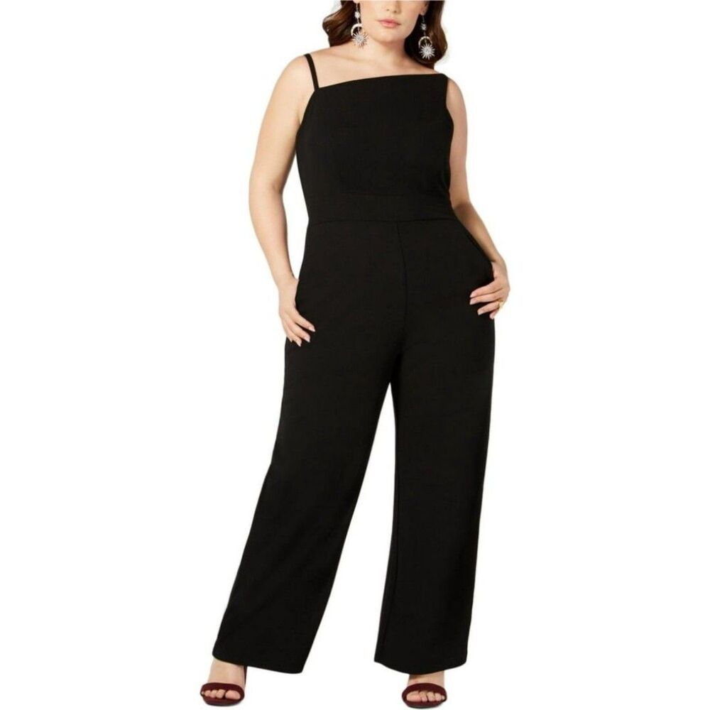 Teeze Me Black Asymmetric Neck Wide Leg Jumpsuit - Plus Size 24 - NWT Pockets